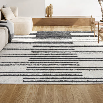 Petra Stripe Geometric Shag Area Rug